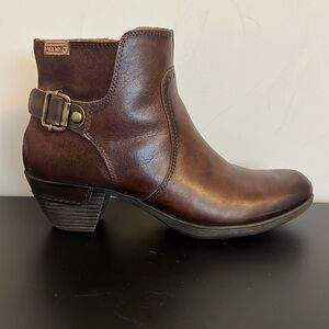 Pikolinos Leather and Suede Zip-Up Ankle Boots with Brass Buckle